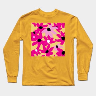 Pink flowers pattern on gold Long Sleeve T-Shirt